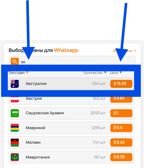 Выбор страны