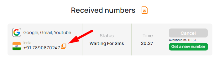 Buy virtual indian number for Gmail verification