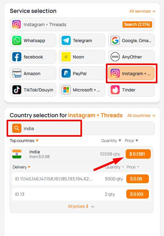 Get indian temporary number for Instagram OTP