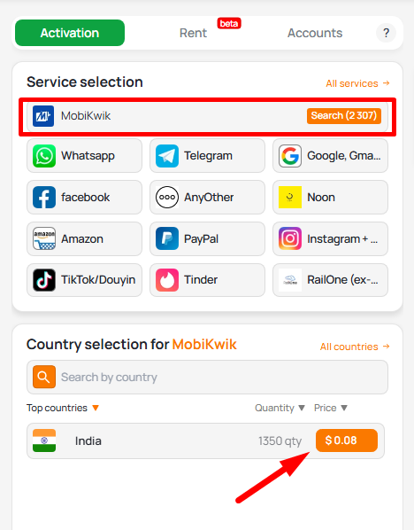 temp indian number for MobiKwik