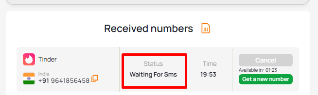 temp indian number for tinder OTP