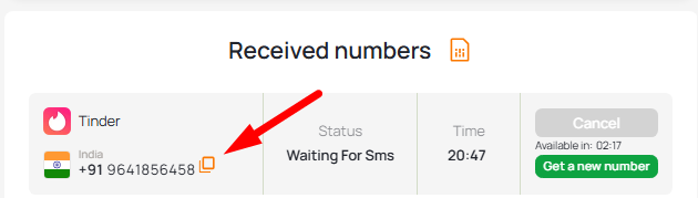 copy temp indian number for tinder