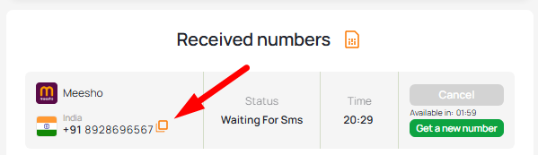 Copy virtual number Meesho