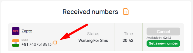 virtual indian number for zepto OTP