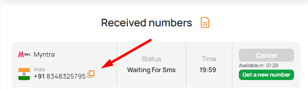 virtual number for myntra