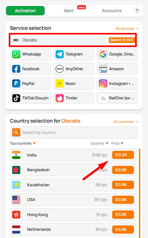 temp muber for Ola India