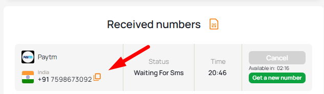 temp number indian paytm 